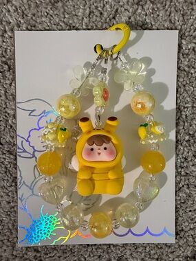 Handmade Yellow Bubblegum Bead Phone/Purse Charm